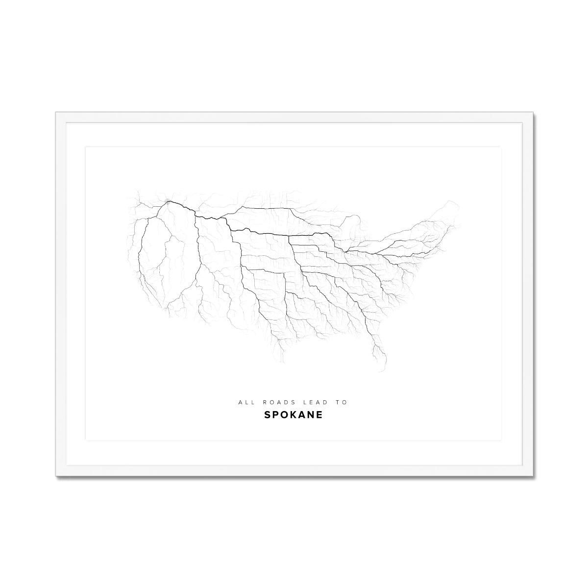 All roads lead to Spokane (United States of America) Fine Art Map Print