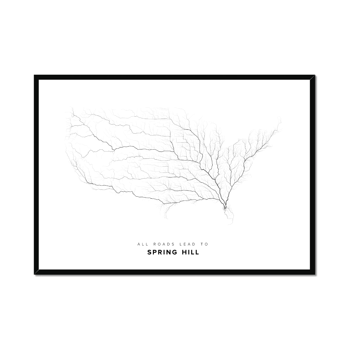 All roads lead to Spring Hill (United States of America) Fine Art Map Print
