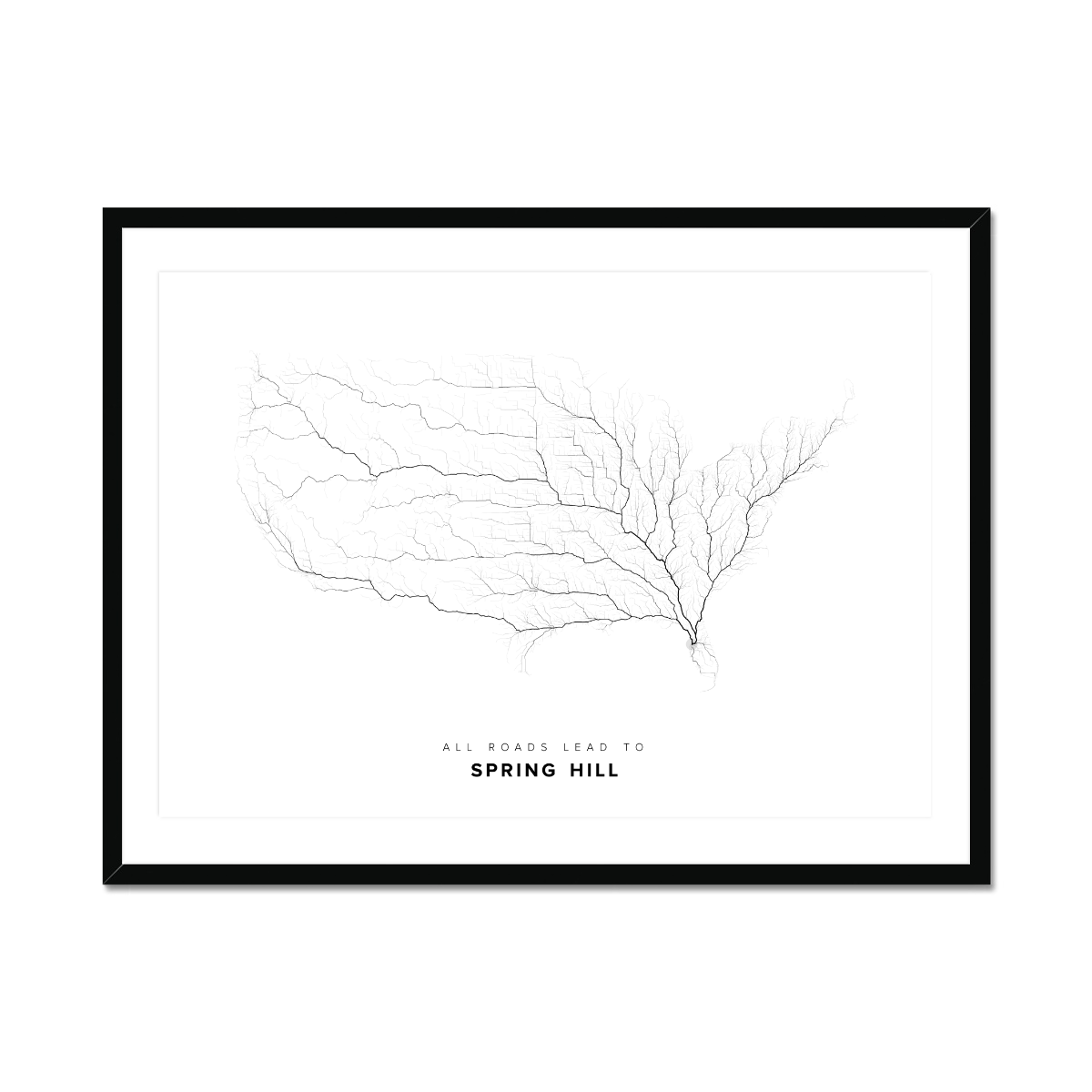 All roads lead to Spring Hill (United States of America) Fine Art Map Print