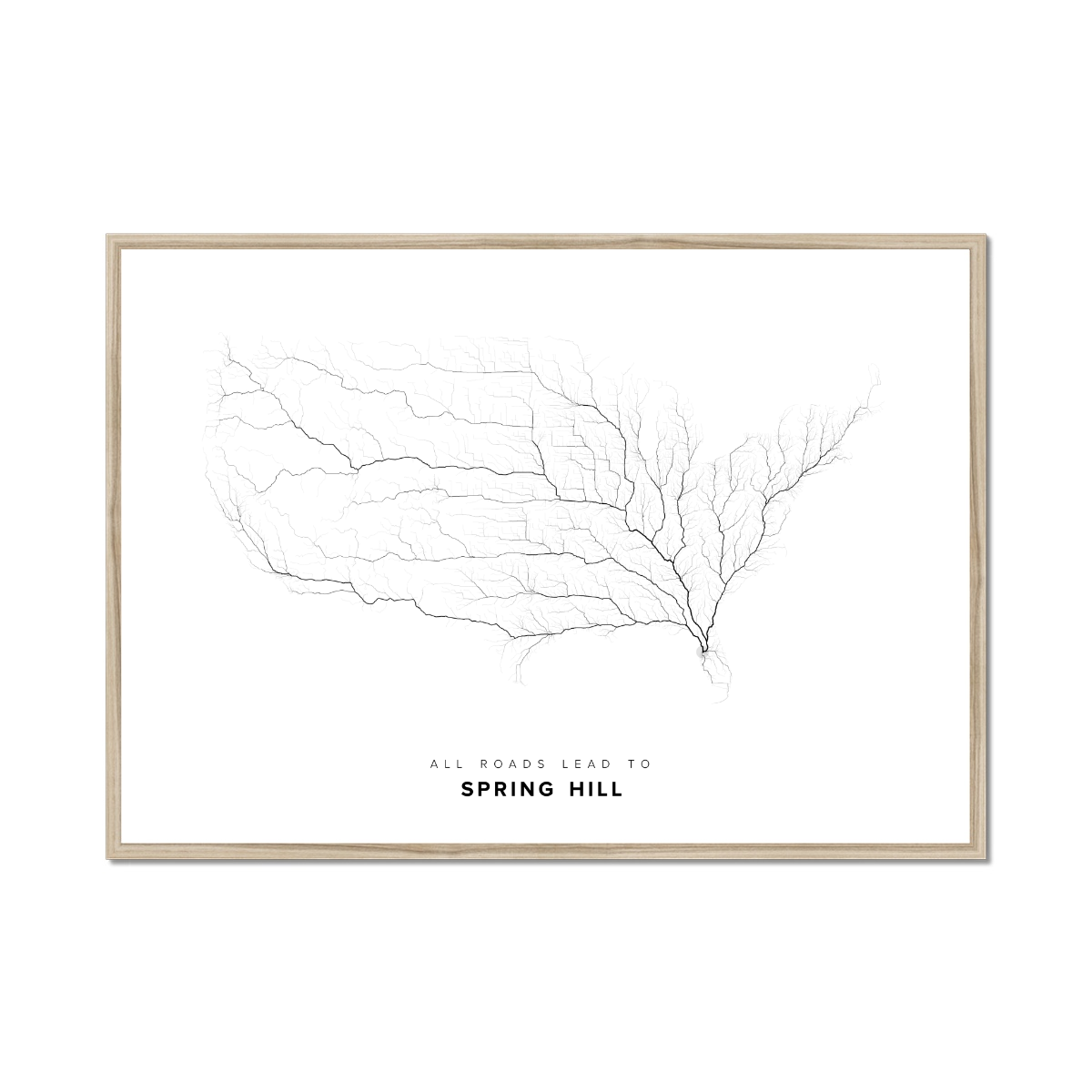 All roads lead to Spring Hill (United States of America) Fine Art Map Print