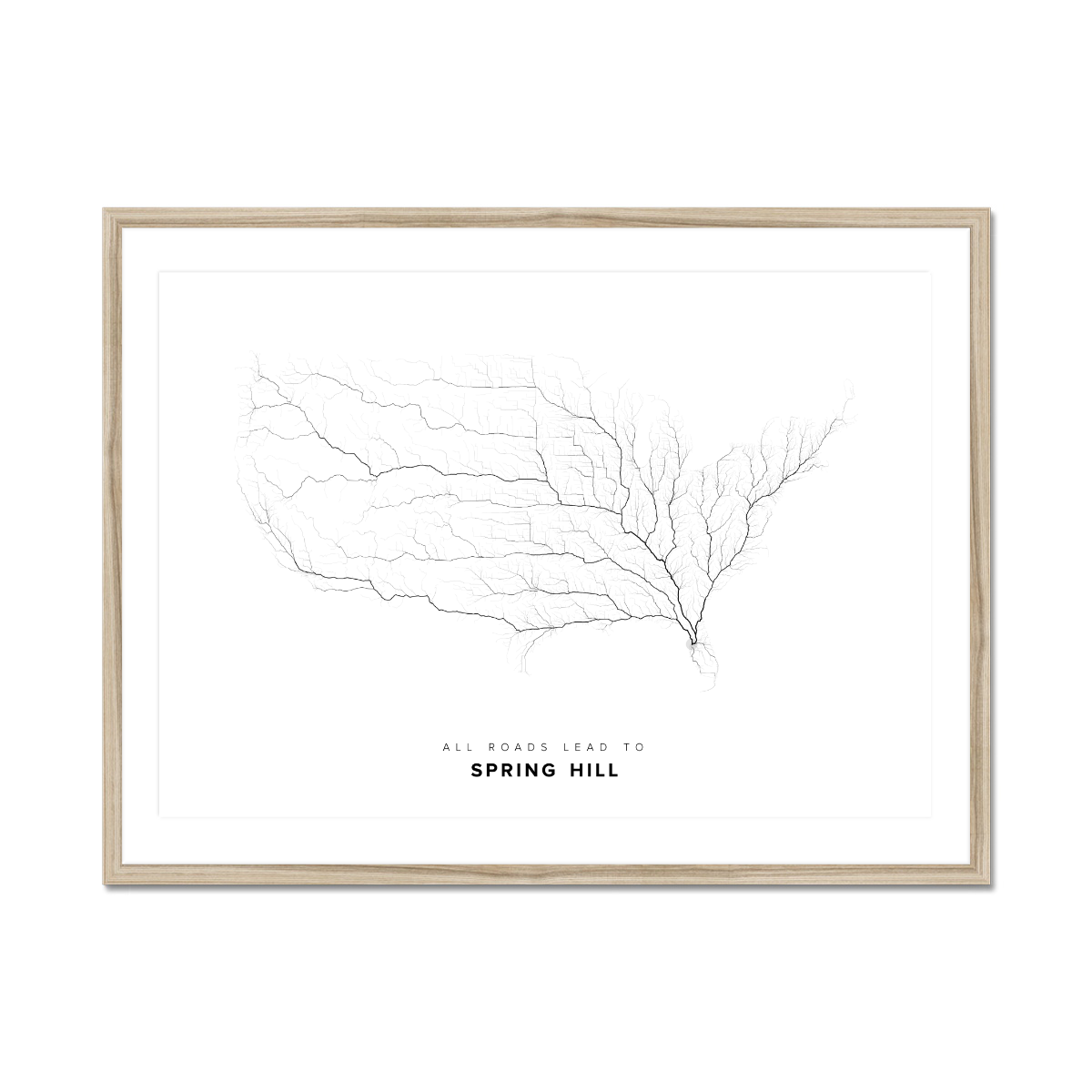 All roads lead to Spring Hill (United States of America) Fine Art Map Print
