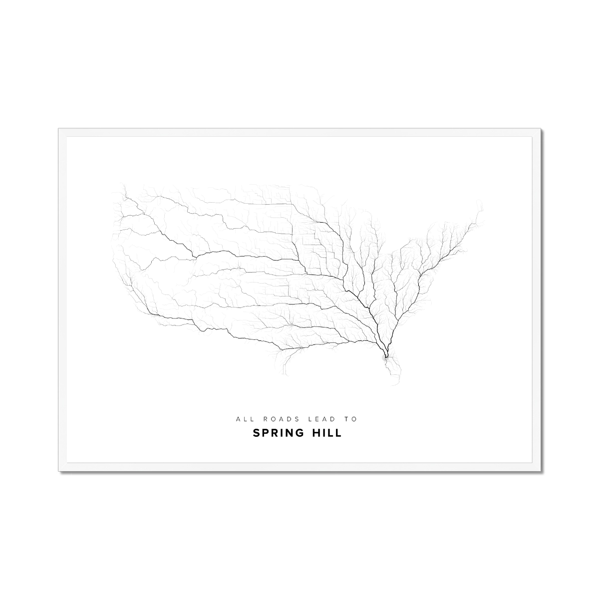 All roads lead to Spring Hill (United States of America) Fine Art Map Print