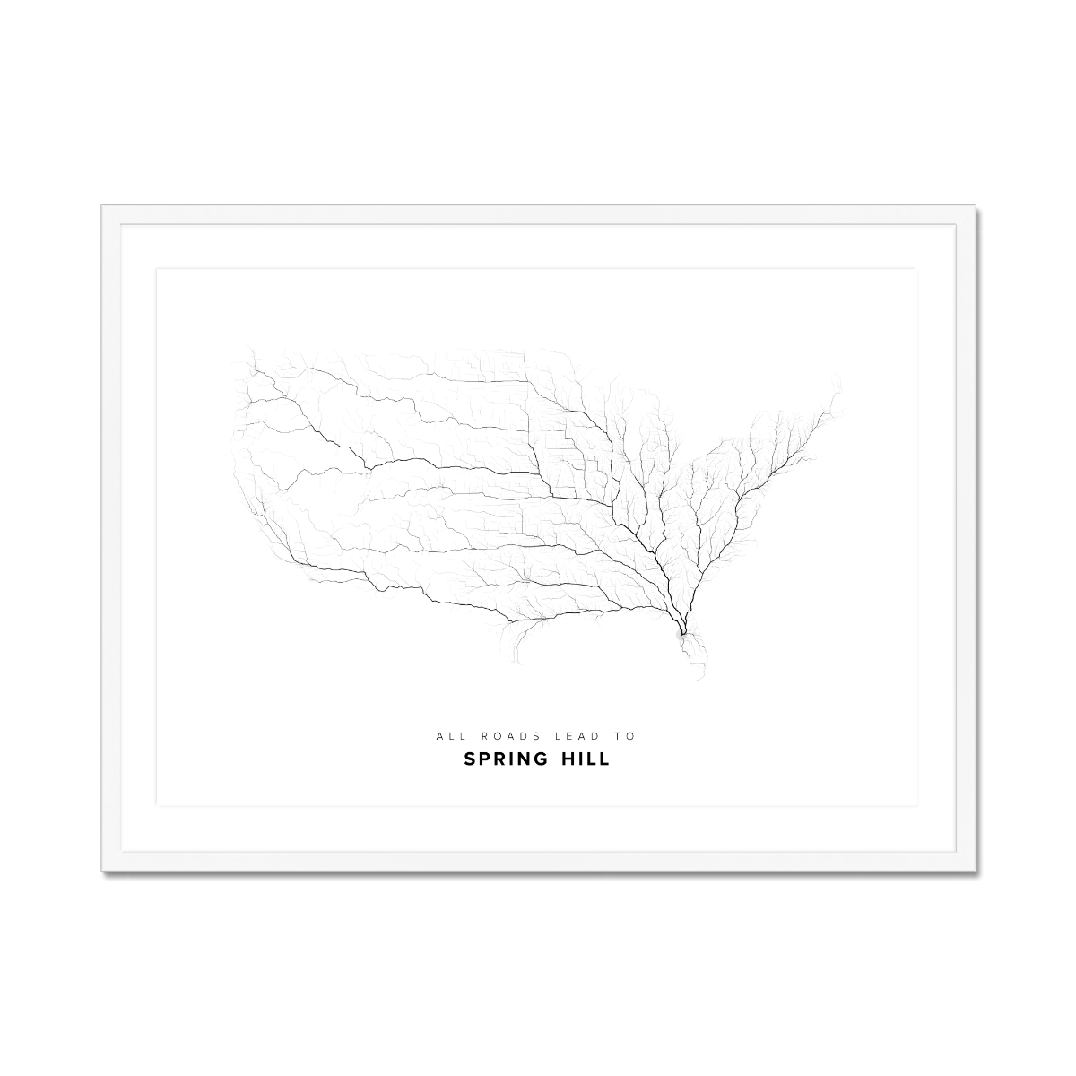 All roads lead to Spring Hill (United States of America) Fine Art Map Print