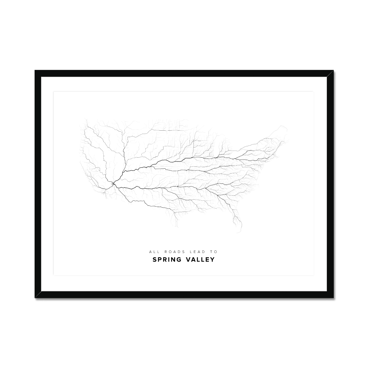 All roads lead to Spring Valley (United States of America) Fine Art Map Print