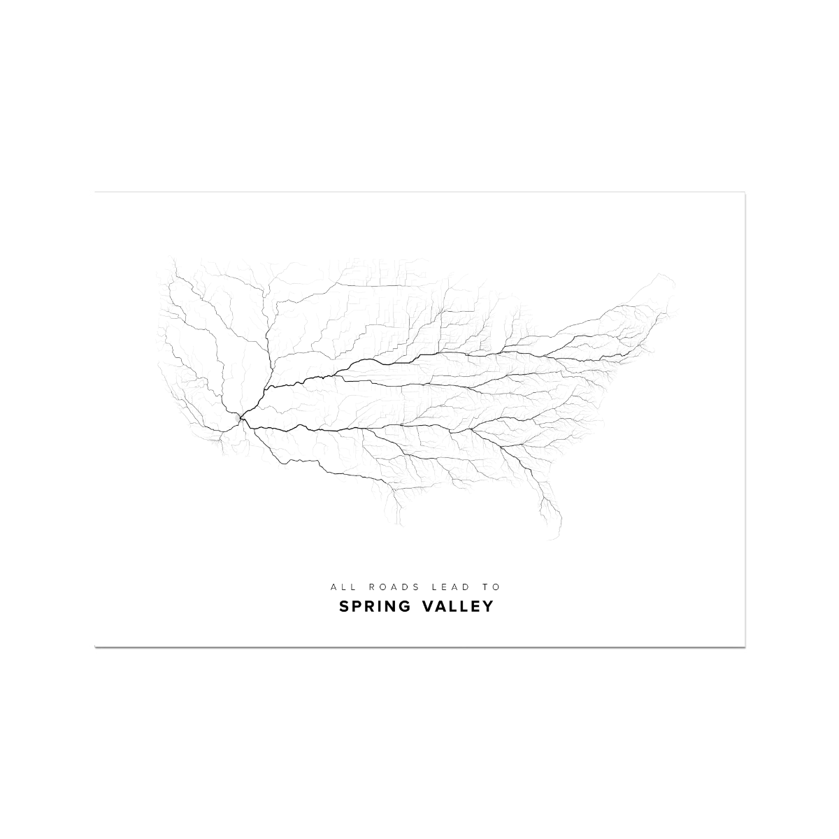 All roads lead to Spring Valley (United States of America) Fine Art Map Print