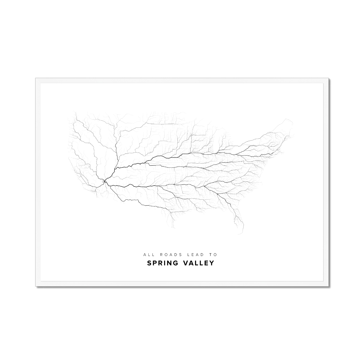 All roads lead to Spring Valley (United States of America) Fine Art Map Print