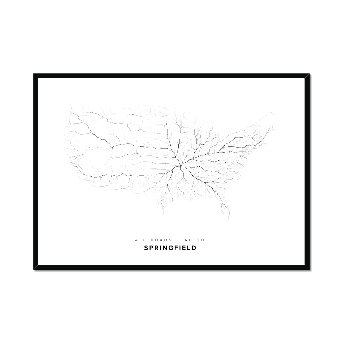All roads lead to Springfield (United States of America) Fine Art Map Print