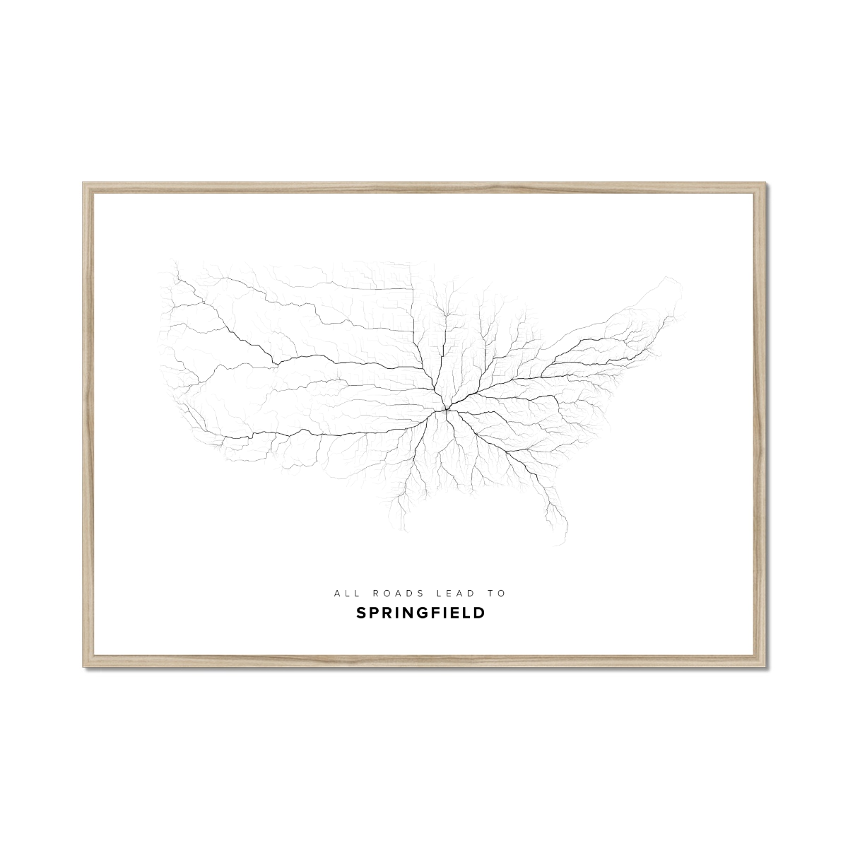 All roads lead to Springfield (United States of America) Fine Art Map Print