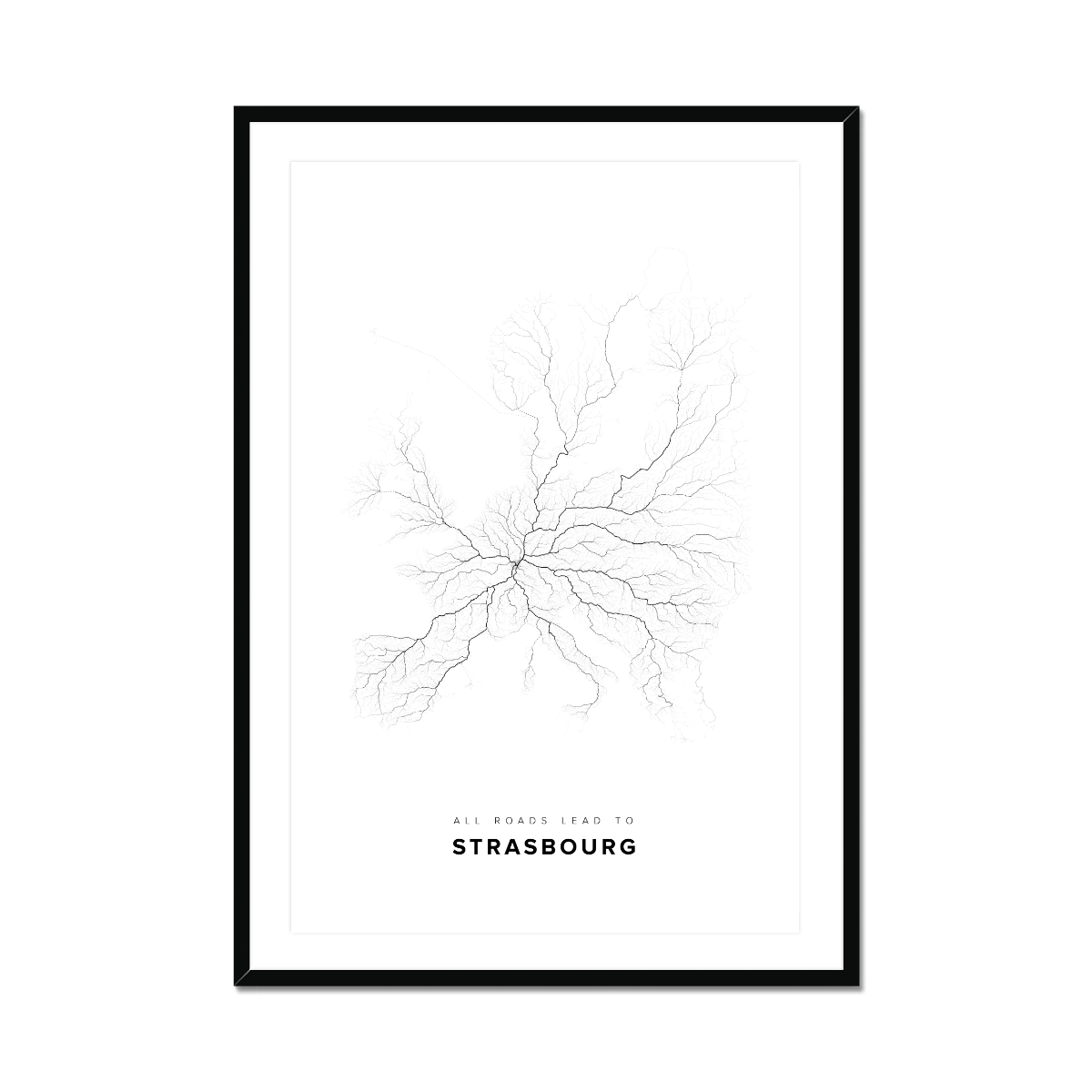 All roads lead to Strasbourg (France) Fine Art Map Print