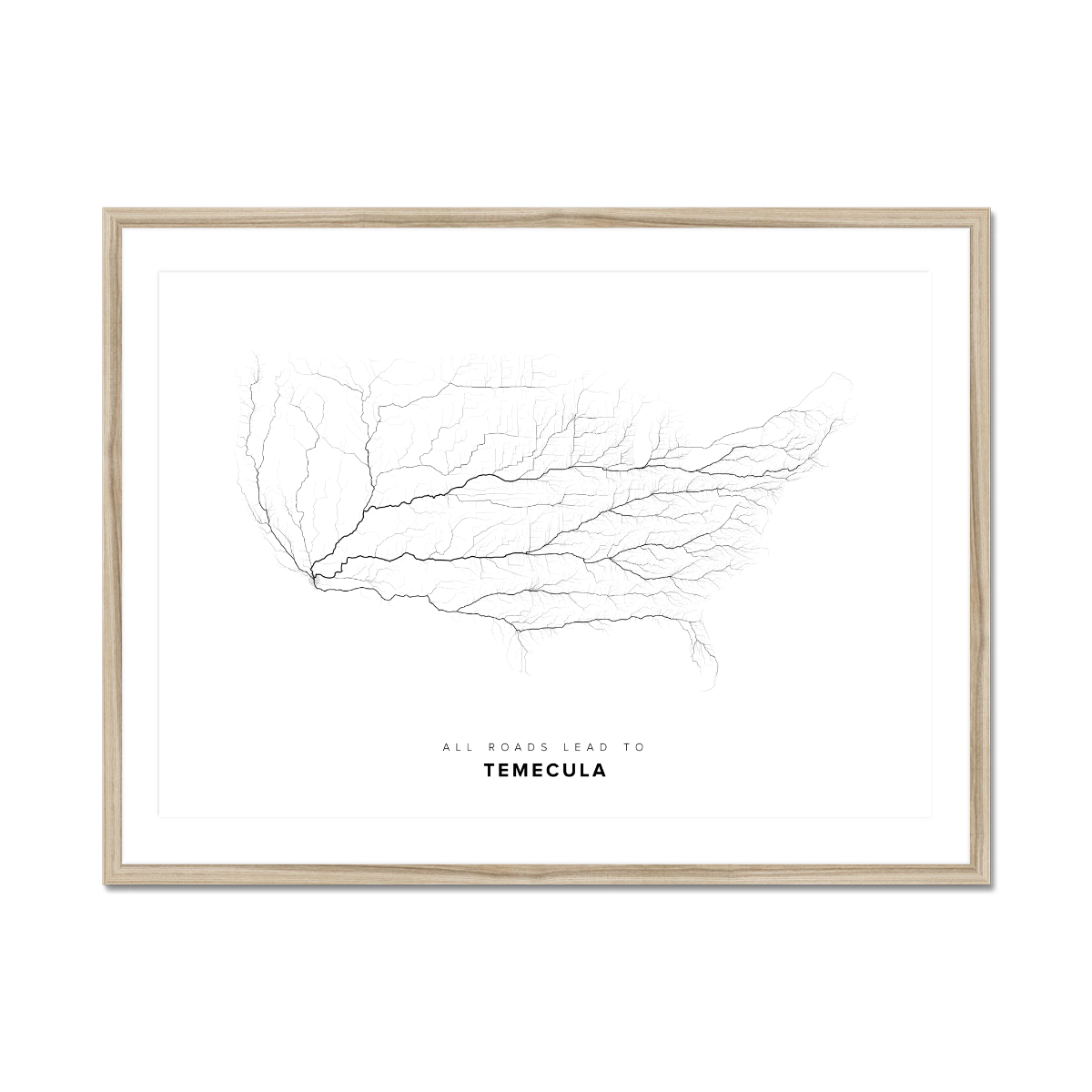 All roads lead to Temecula (United States of America) Fine Art Map Print