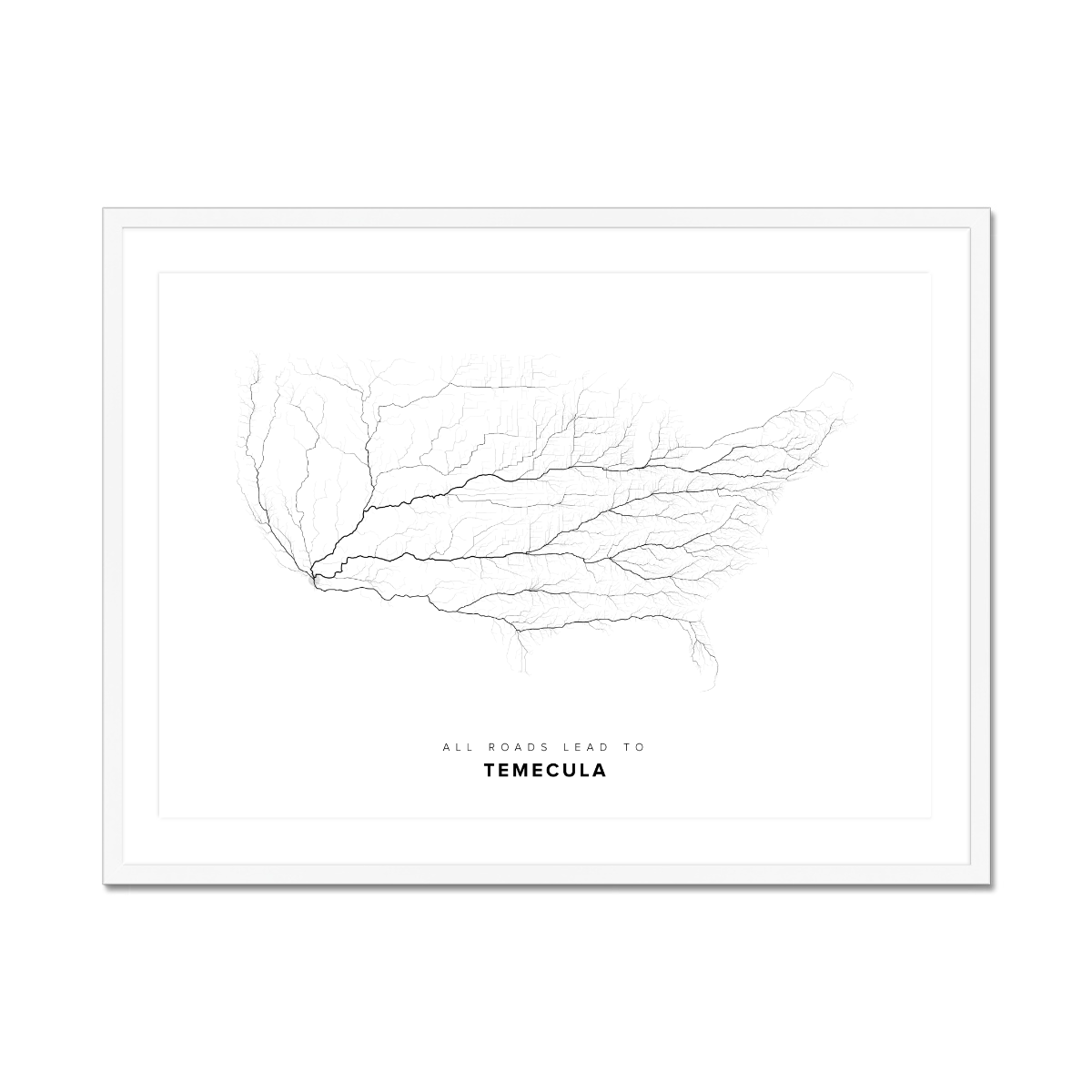 All roads lead to Temecula (United States of America) Fine Art Map Print