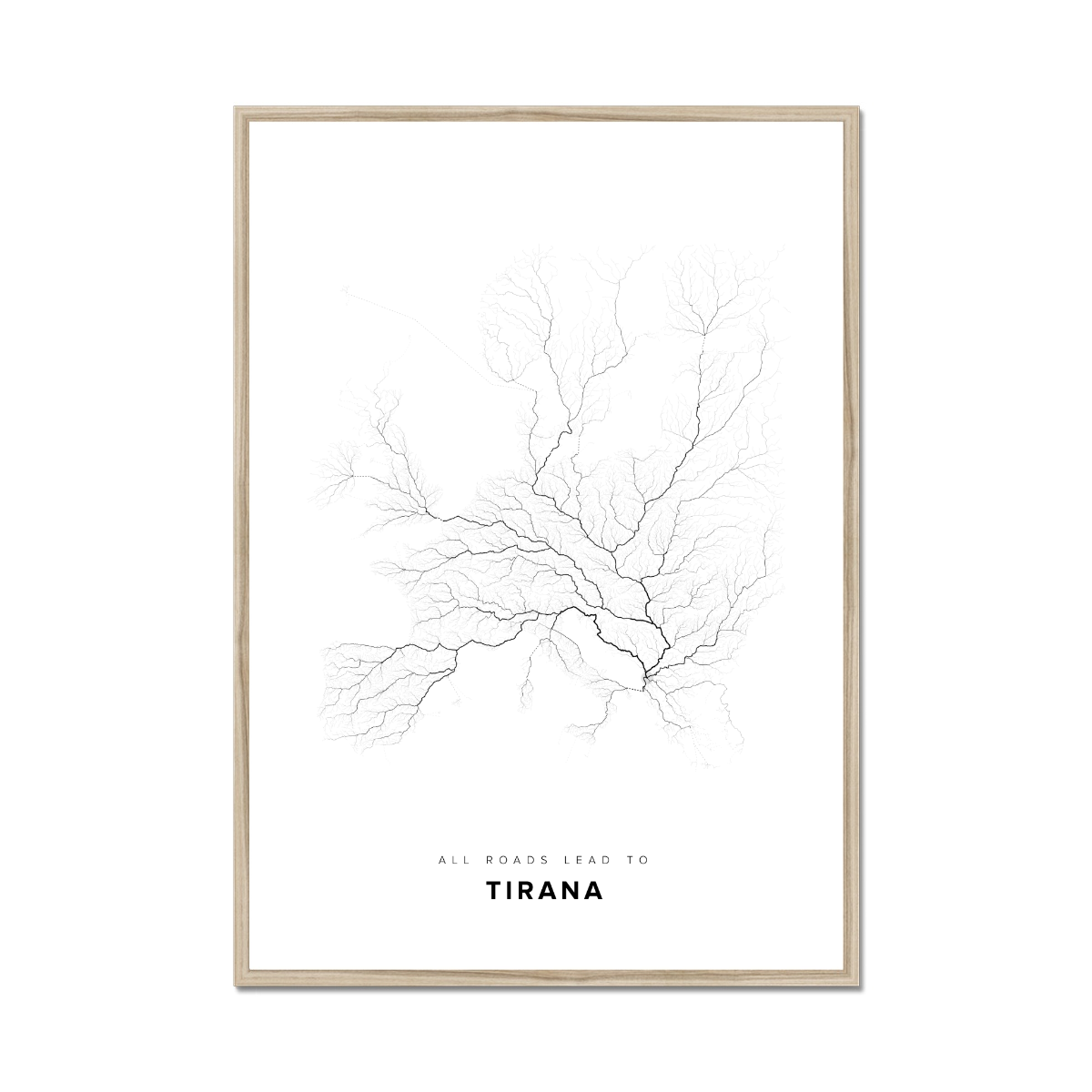 All roads lead to Tirana (Albania) Fine Art Map Print