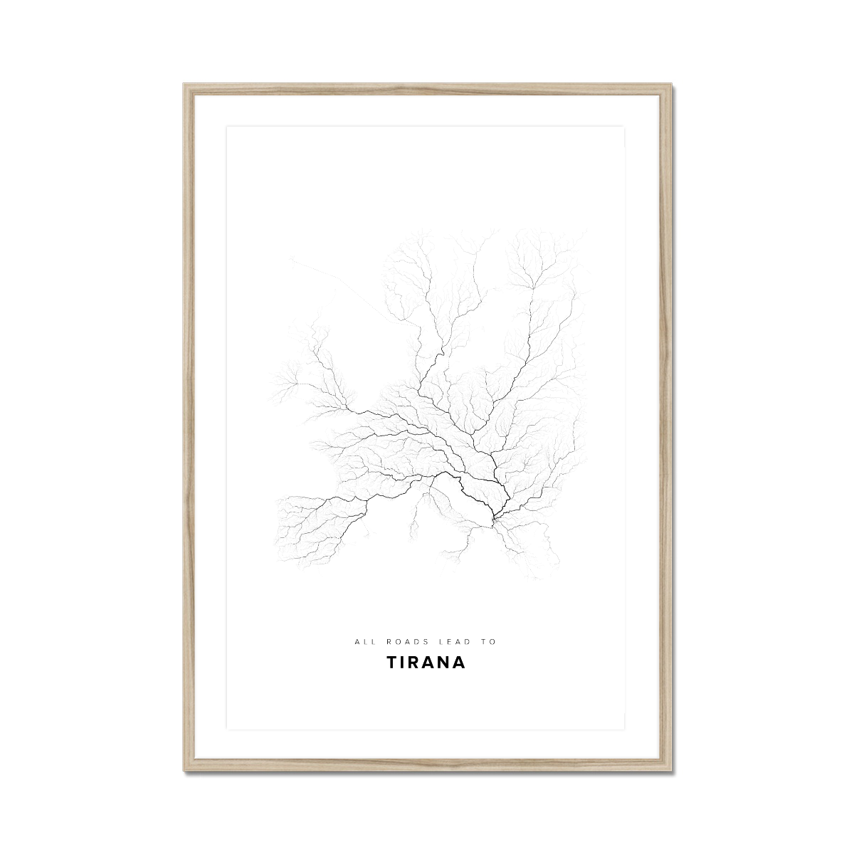 All roads lead to Tirana (Albania) Fine Art Map Print