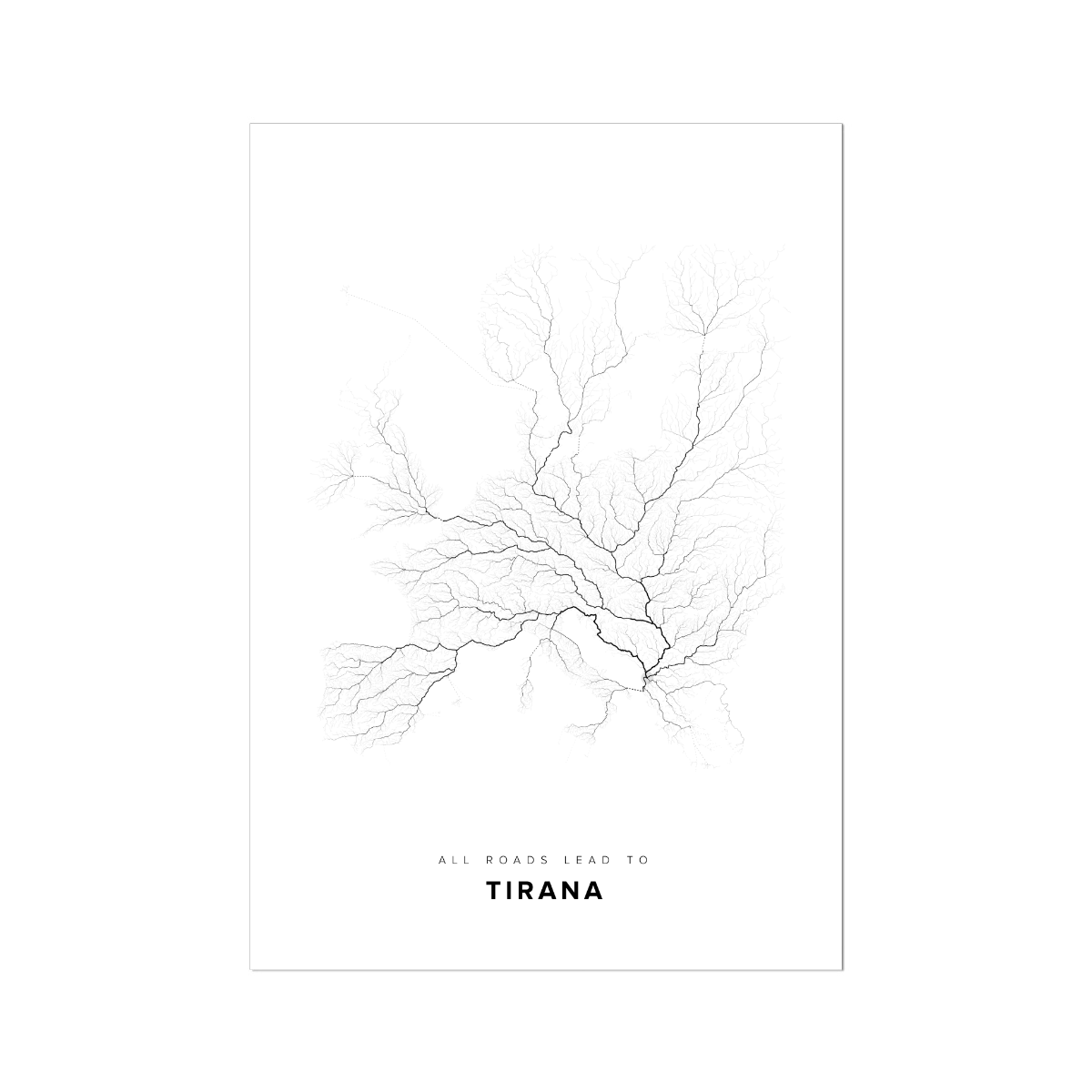 All roads lead to Tirana (Albania) Fine Art Map Print