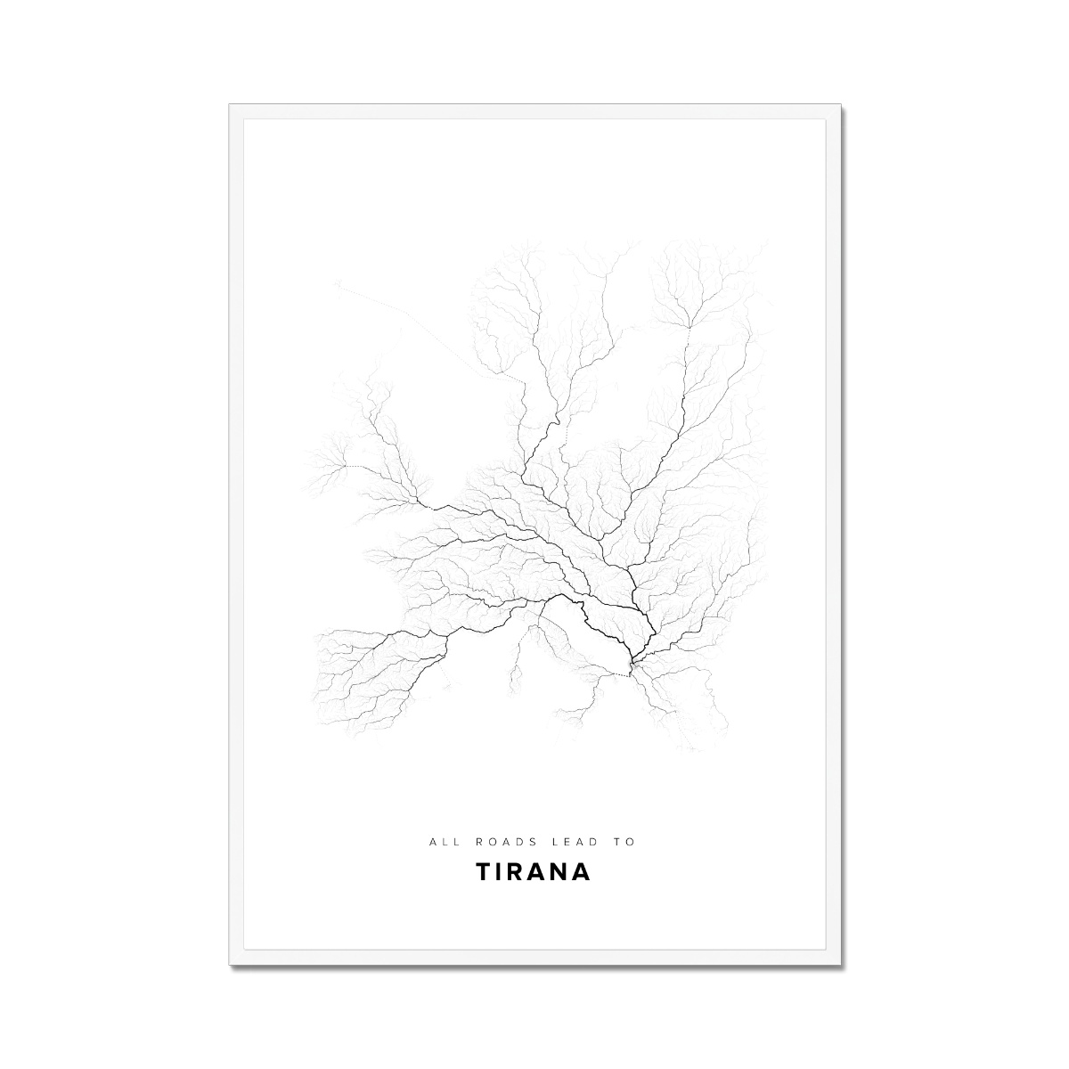 All roads lead to Tirana (Albania) Fine Art Map Print