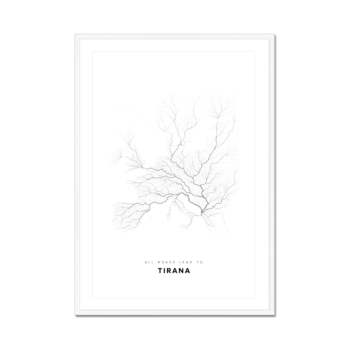 All roads lead to Tirana (Albania) Fine Art Map Print