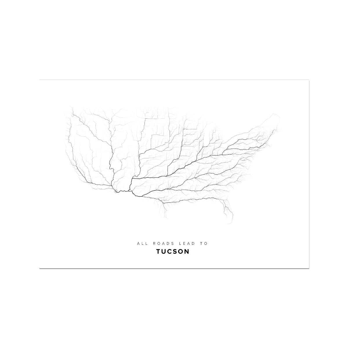 All roads lead to Tucson (United States of America) Fine Art Map Print