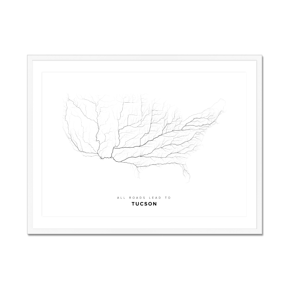 All roads lead to Tucson (United States of America) Fine Art Map Print