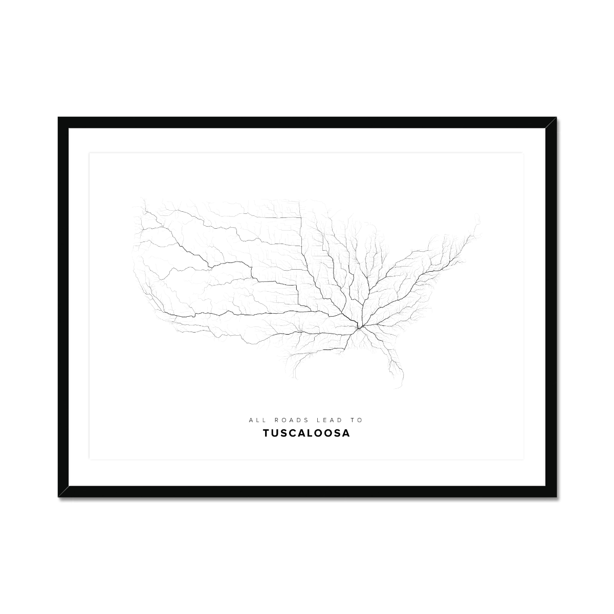 All roads lead to Tuscaloosa (United States of America) Fine Art Map Print