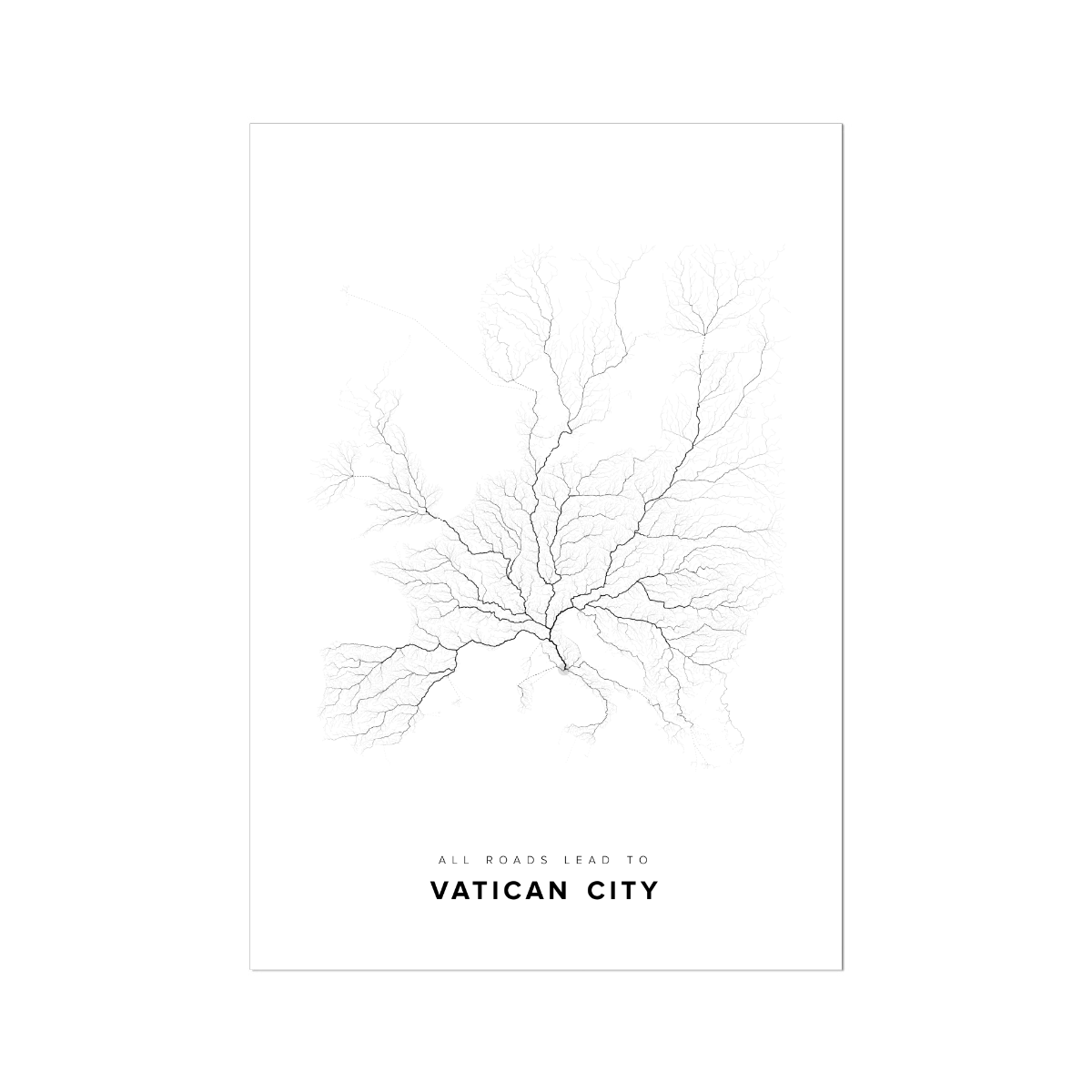 All roads lead to Vatican City (Holy See) Fine Art Map Print