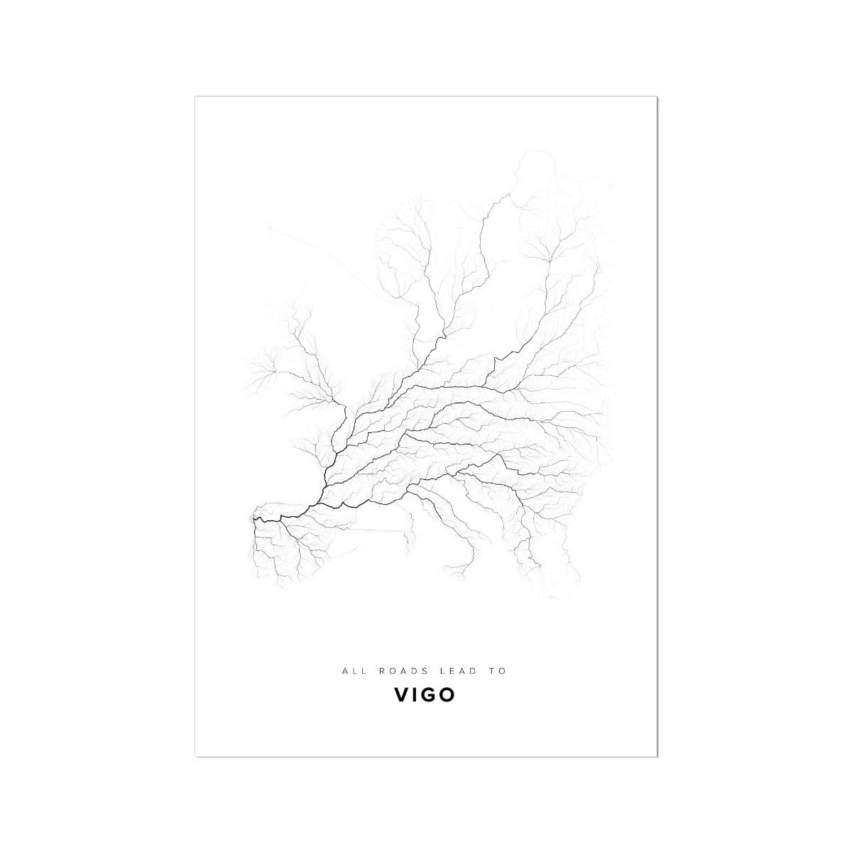 All roads lead to Vigo (Spain) Fine Art Map Print