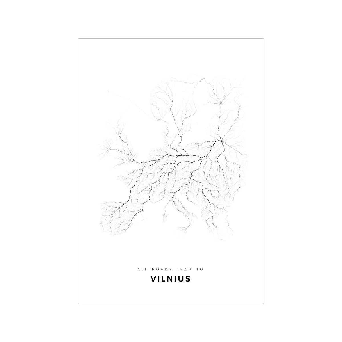 All roads lead to Vilnius (Lithuania) Fine Art Map Print