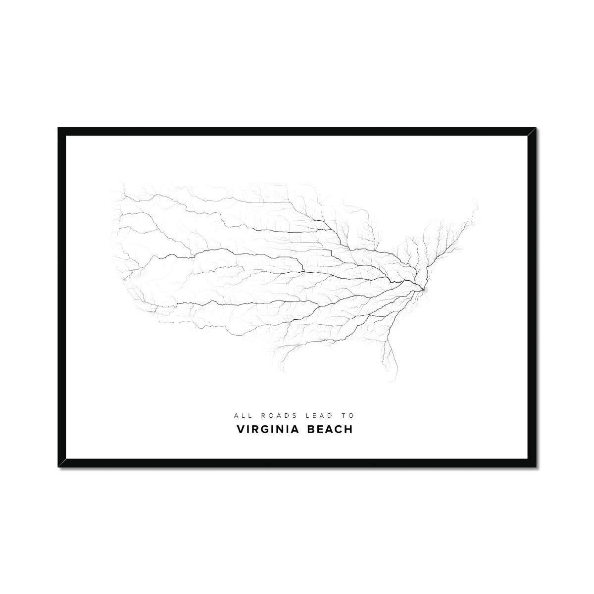 All roads lead to Virginia Beach (United States of America) Fine Art Map Print