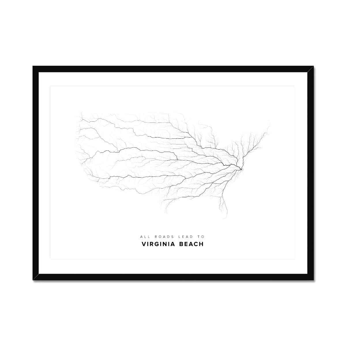 All roads lead to Virginia Beach (United States of America) Fine Art Map Print