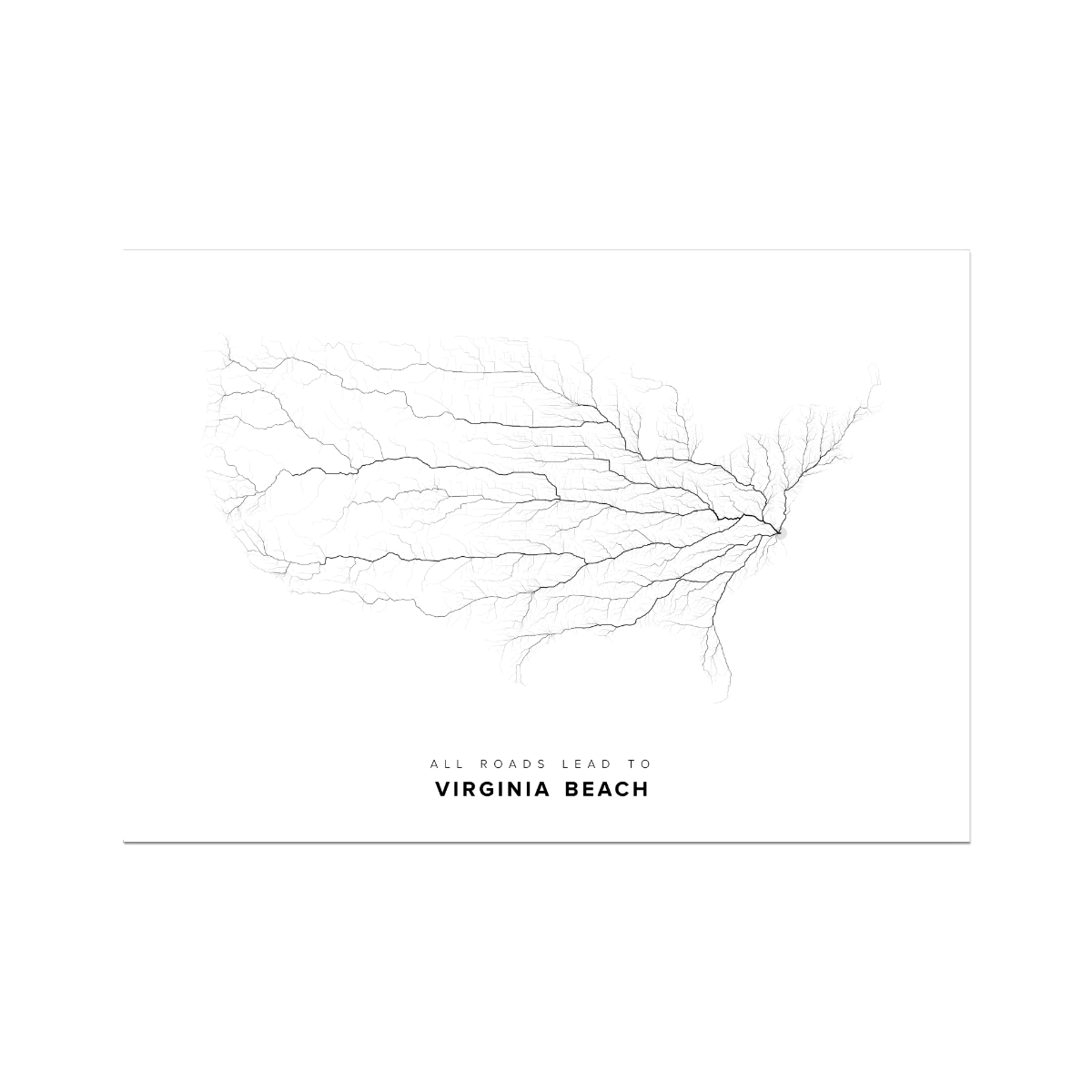 All roads lead to Virginia Beach (United States of America) Fine Art Map Print