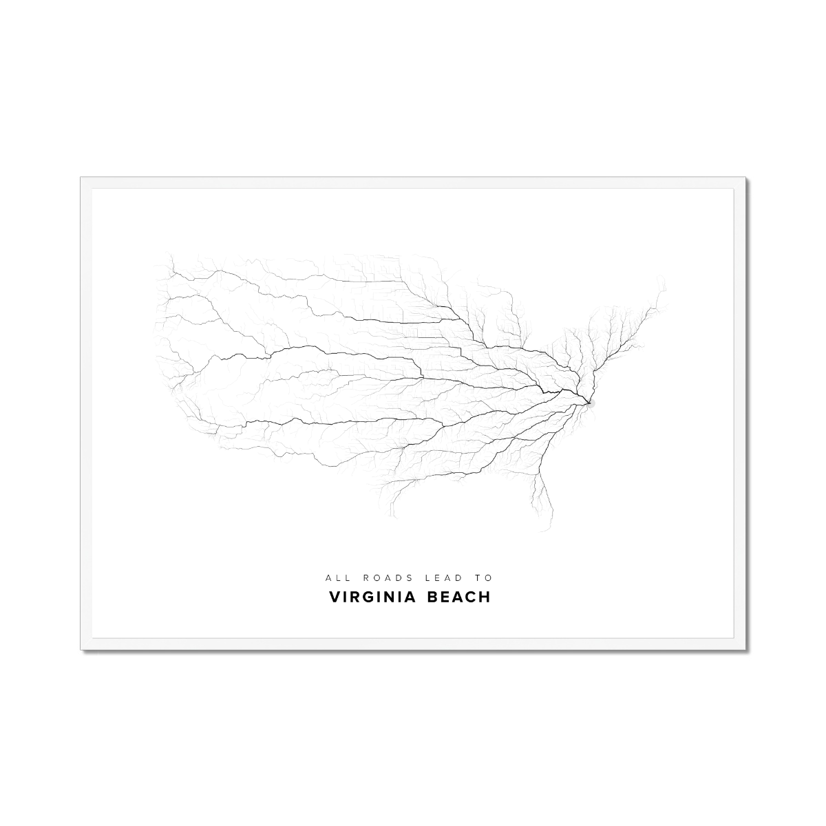 All roads lead to Virginia Beach (United States of America) Fine Art Map Print