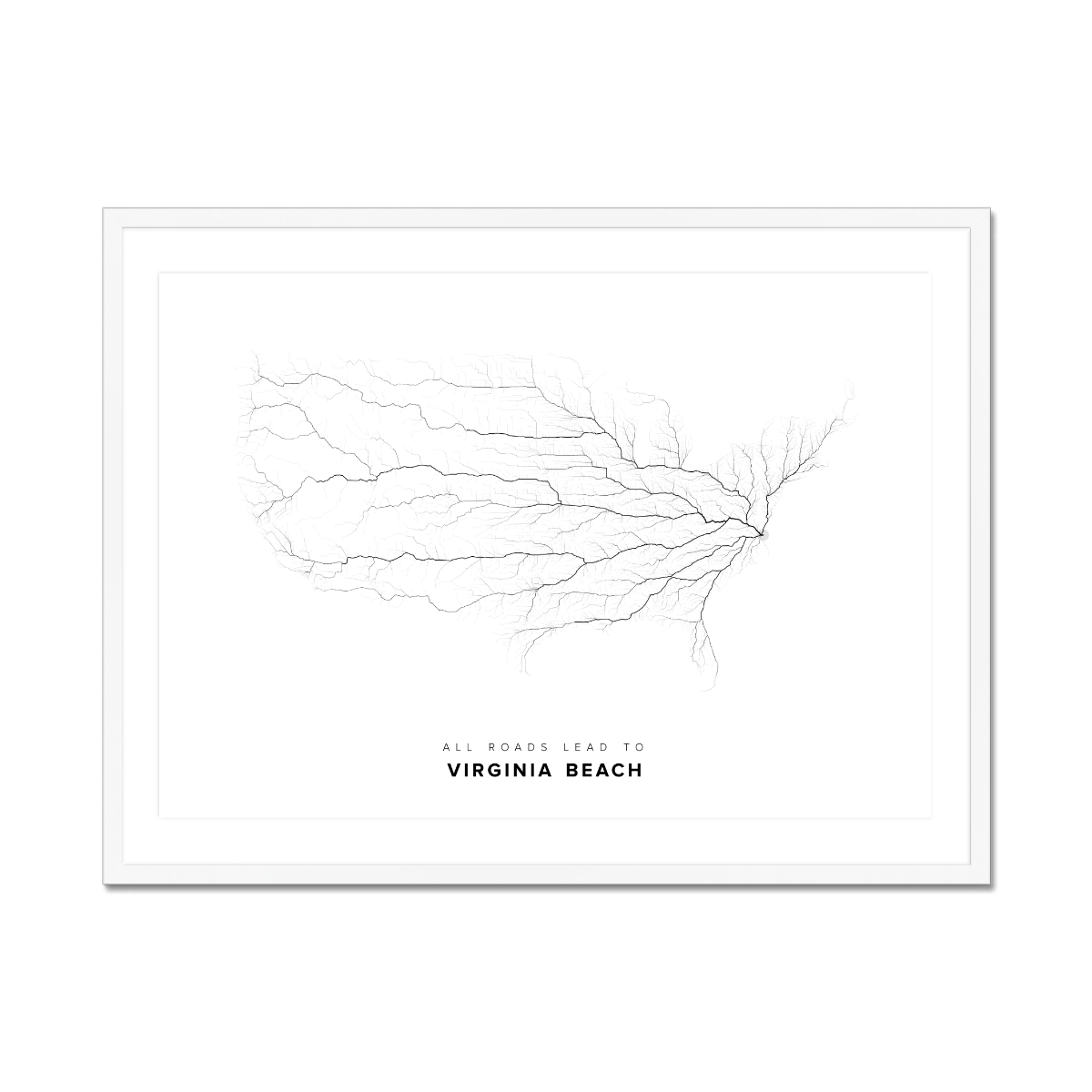All roads lead to Virginia Beach (United States of America) Fine Art Map Print