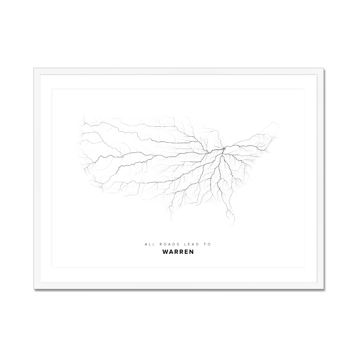 All roads lead to Warren (United States of America) Fine Art Map Print