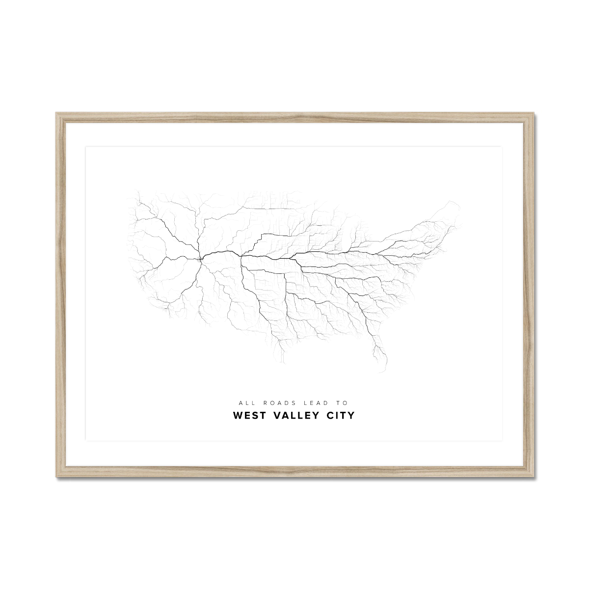 All roads lead to West Valley City (United States of America) Fine Art Map Print