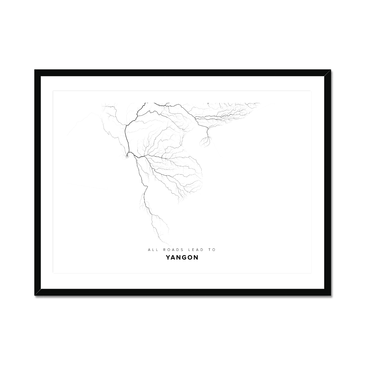All roads lead to Yangon (Myanmar) Fine Art Map Print