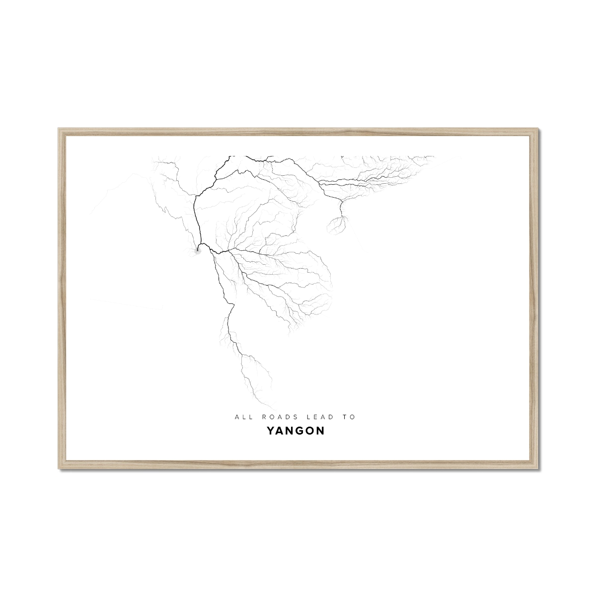 All roads lead to Yangon (Myanmar) Fine Art Map Print