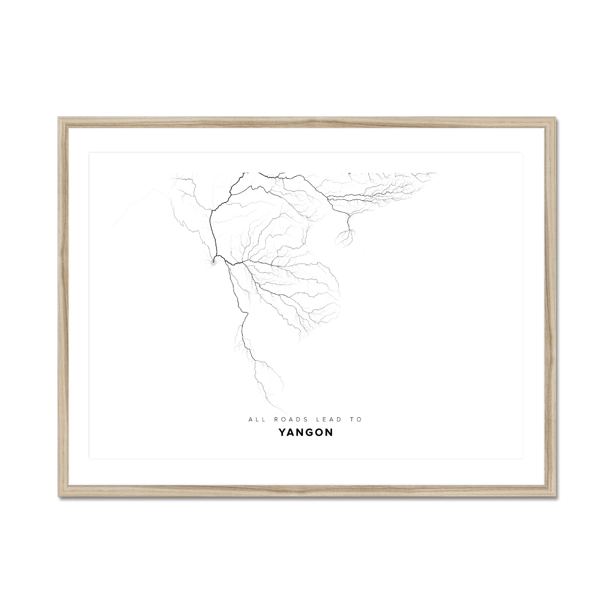 All roads lead to Yangon (Myanmar) Fine Art Map Print