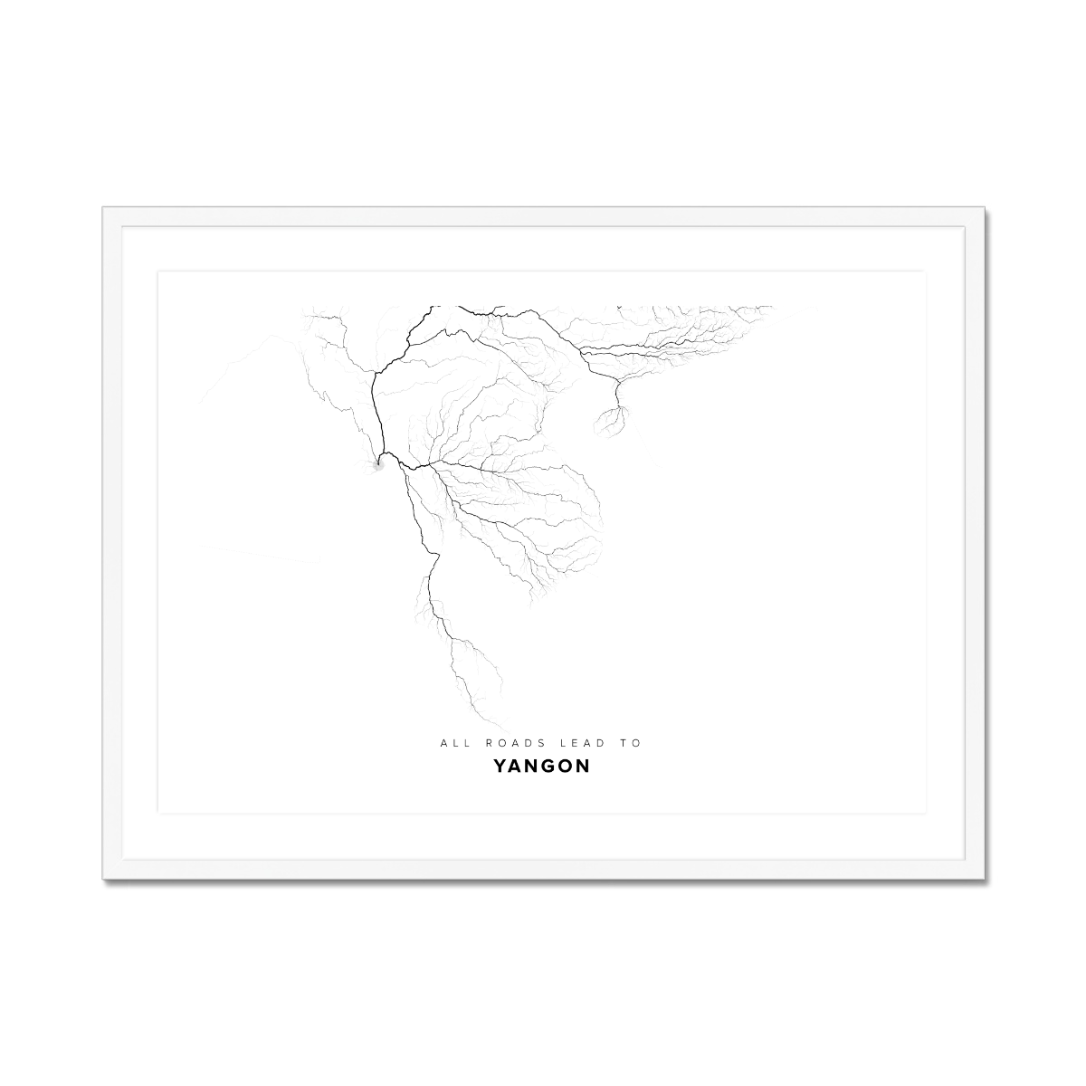 All roads lead to Yangon (Myanmar) Fine Art Map Print