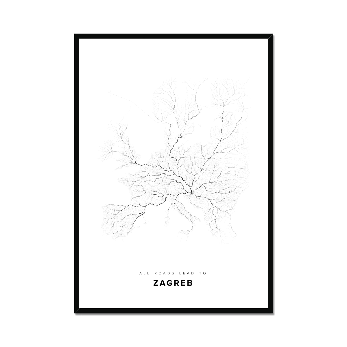 All roads lead to Zagreb (Croatia) Fine Art Map Print