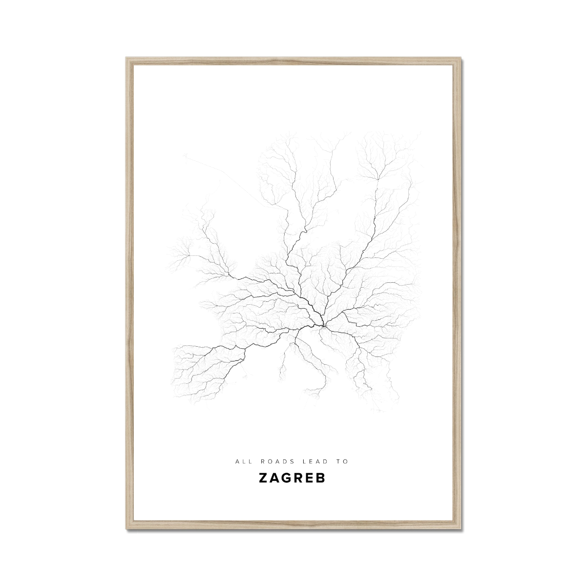All roads lead to Zagreb (Croatia) Fine Art Map Print
