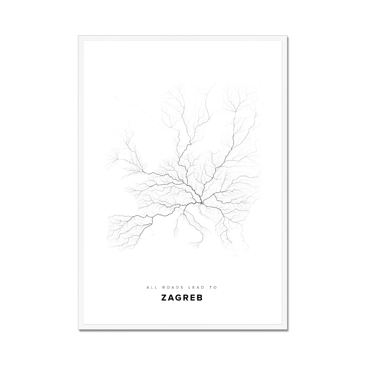 All roads lead to Zagreb (Croatia) Fine Art Map Print