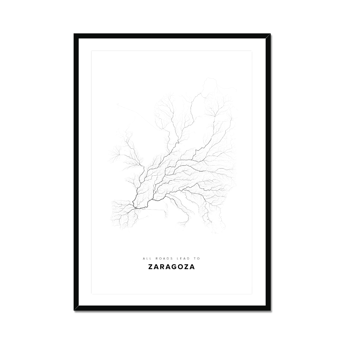 All roads lead to Zaragoza (Spain) Fine Art Map Print