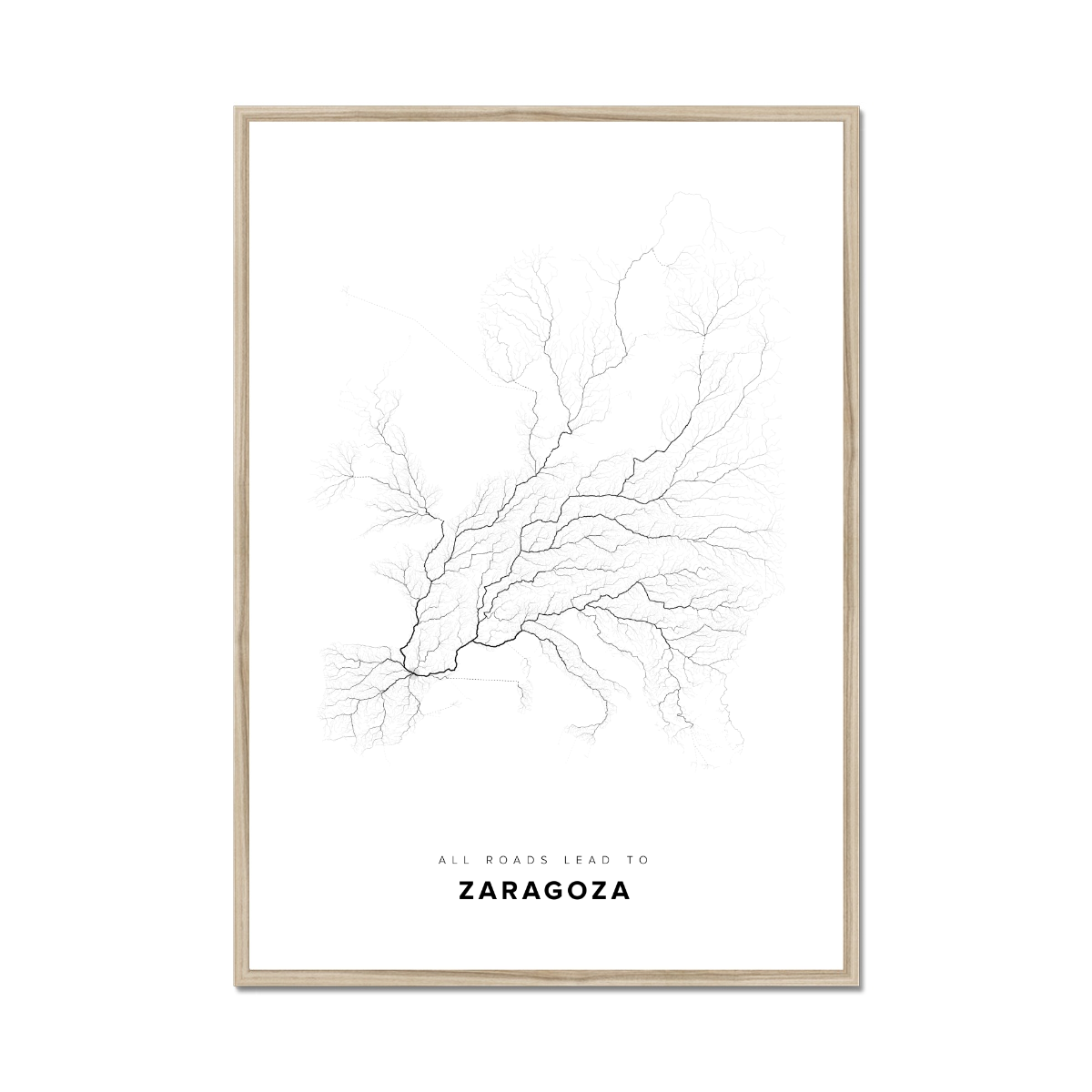 All roads lead to Zaragoza (Spain) Fine Art Map Print
