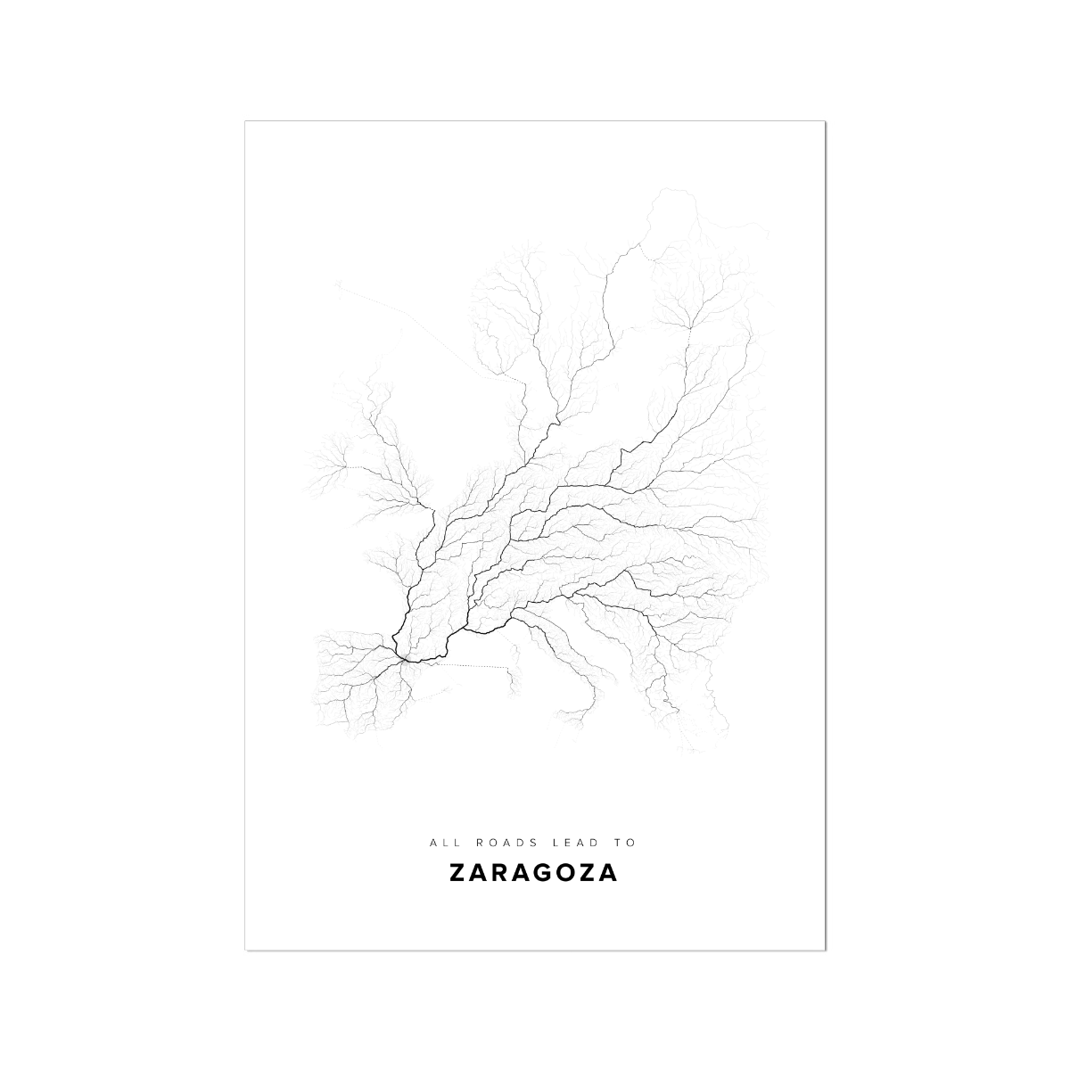 All roads lead to Zaragoza (Spain) Fine Art Map Print