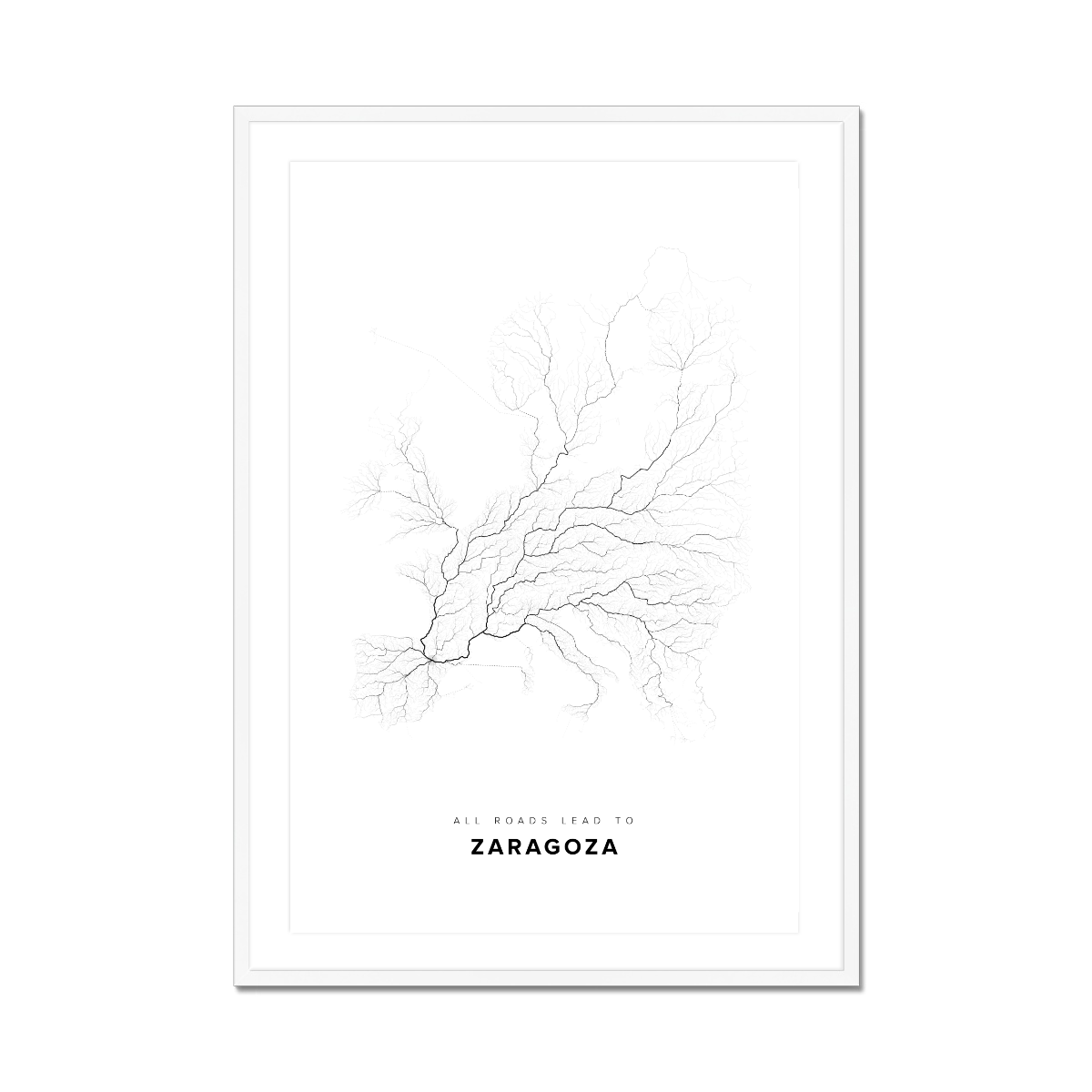 All roads lead to Zaragoza (Spain) Fine Art Map Print
