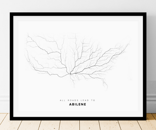 All roads lead to Abilene (United States of America) Fine Art Map Print