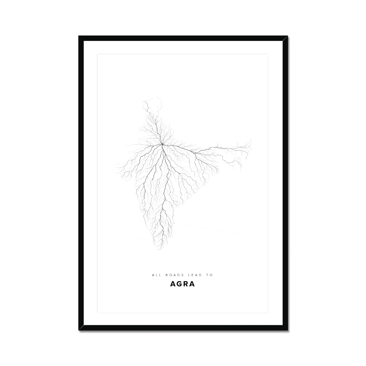 All roads lead to Agra (India) Fine Art Map Print