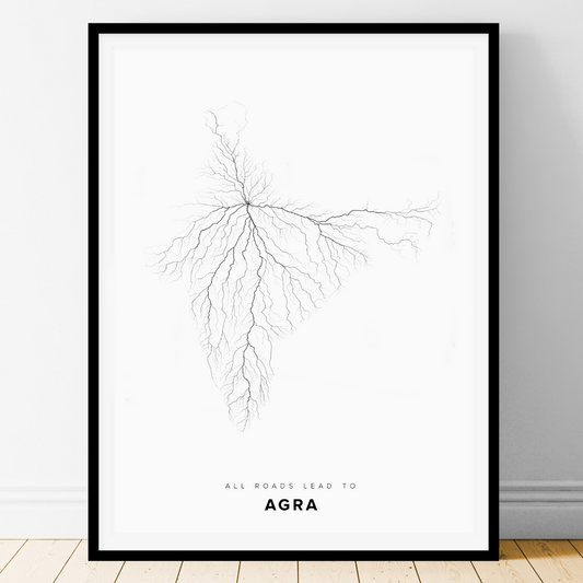 All roads lead to Agra (India) Fine Art Map Print