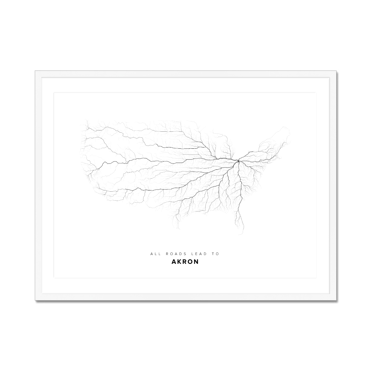 All roads lead to Akron (United States of America) Fine Art Map Print