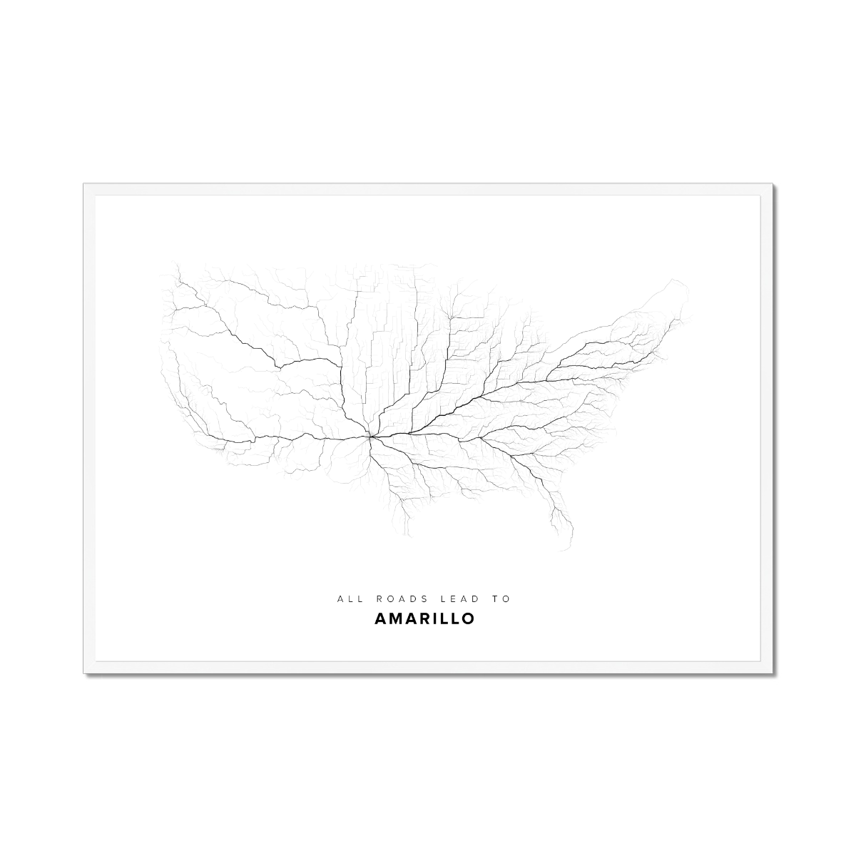 All roads lead to Amarillo (United States of America) Fine Art Map Print