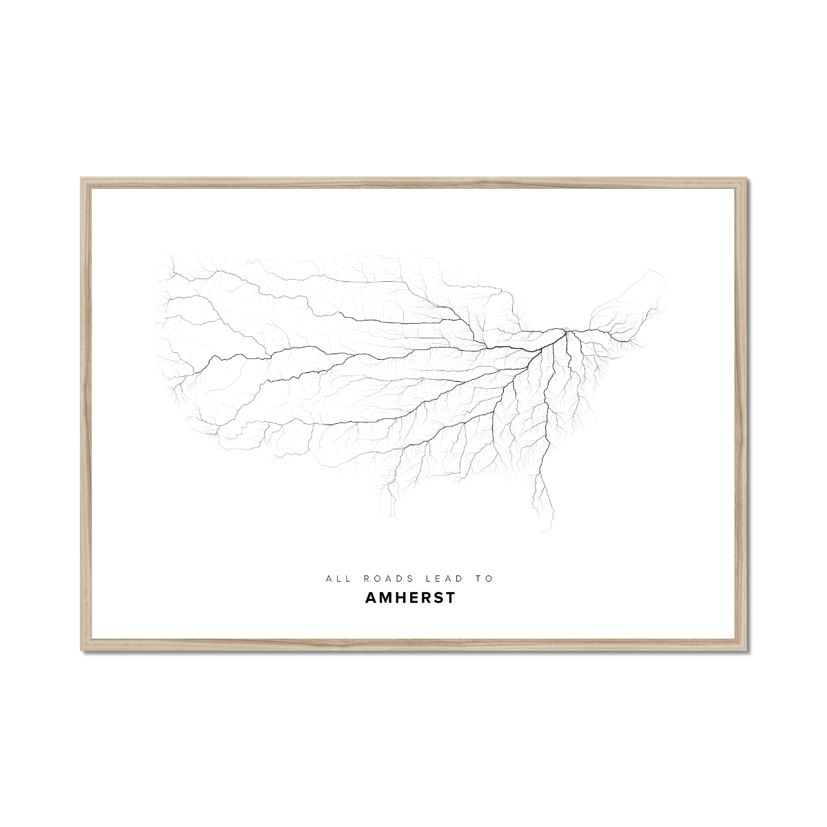 All roads lead to Amherst (United States of America) Fine Art Map Print